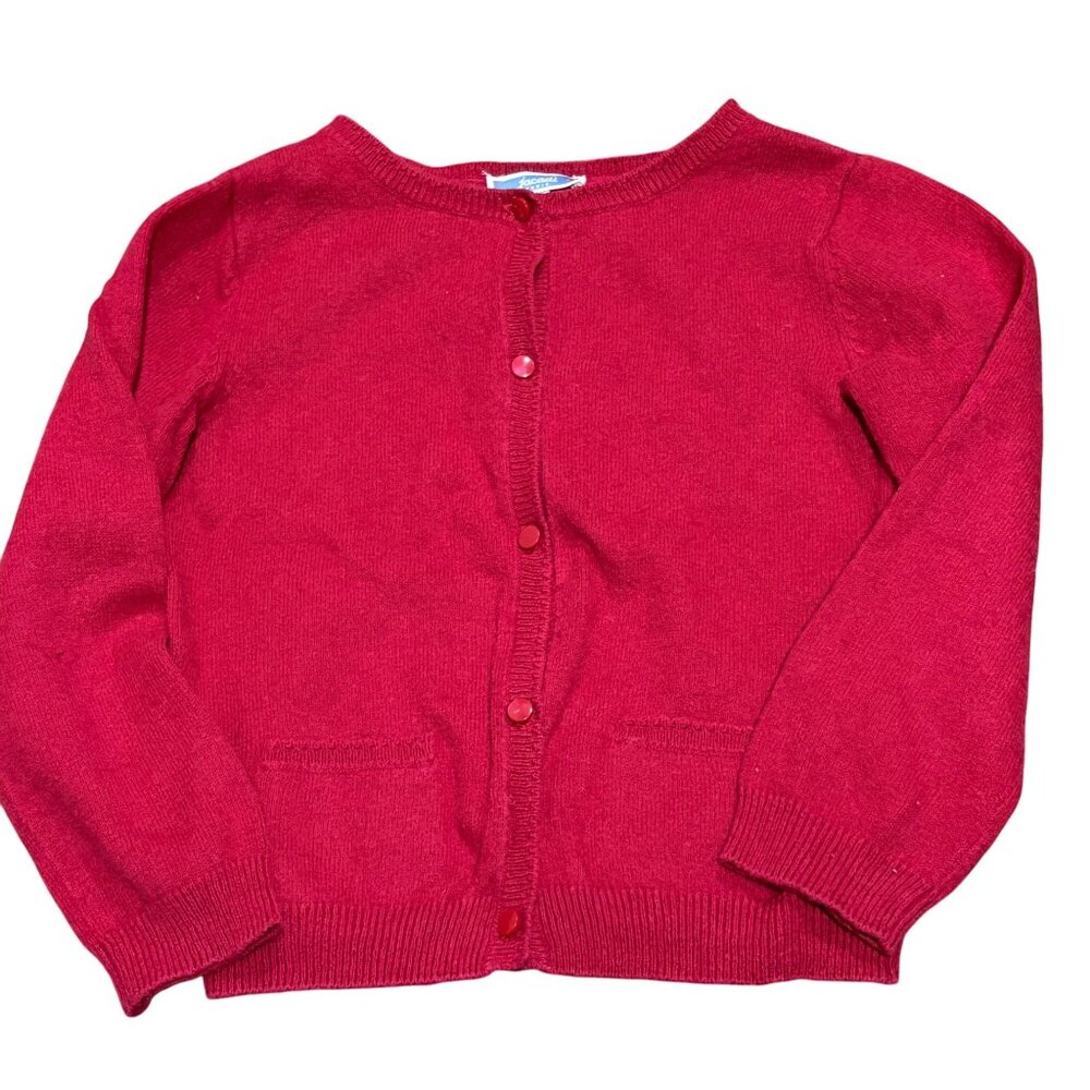Jacadi Paris Red Knit Cardigan 4A 104cm Kids Wool Blend Button Front Long Sleeve